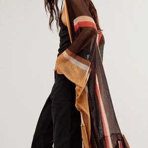 Free People Black and Tan Mesh Poncho